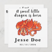 Birth Boy Card Cute Dragon pixel art (Voorkant / Achterkant)
