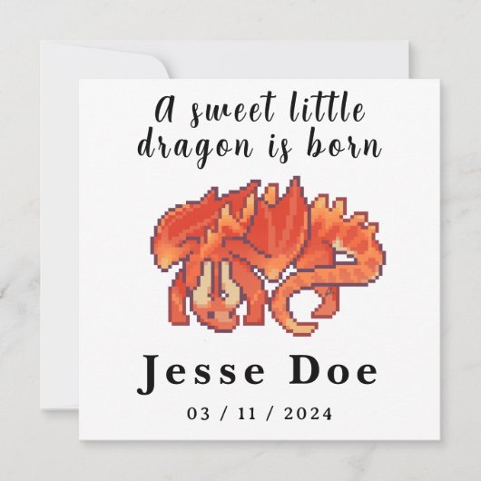 Birth Boy Card Cute Dragon pixel art (Voorkant)