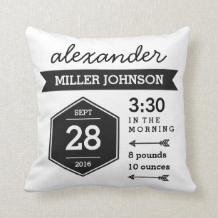 Birth Details Black White Pillow - monochrome art Kussen