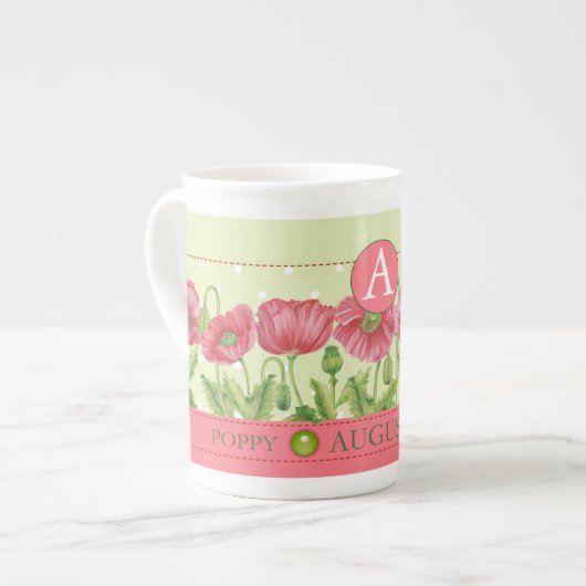 Birth Flower and Gem August Bone China Mok (Voorkant links)