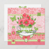 Birth Flower and Gem August Teacup Kaart (Voorkant / Achterkant)