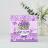 Birth Flower and Gem February Teacup Kaart (Staand voorkant)