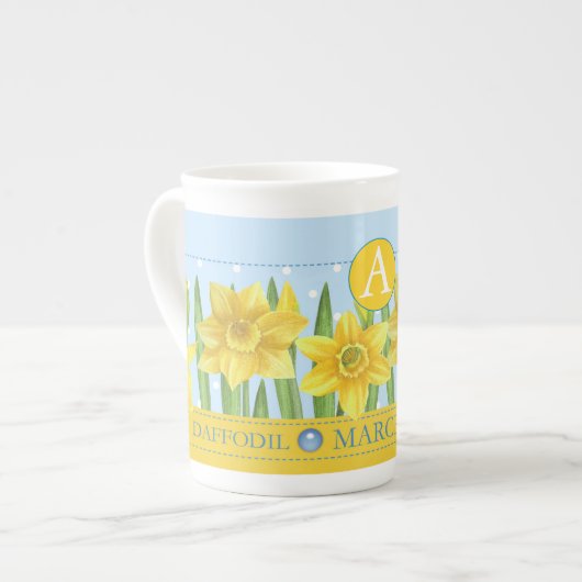 Birth Flower and Gem March Bone China Mok (Voorkant links)