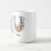 Birth Flower Coffee Mug, Custom Floral Initial Mug (Devant gauche)
