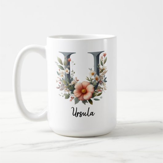 Birth Flower Coffee Mug, Custom Floral Initial Mug (Gauche)