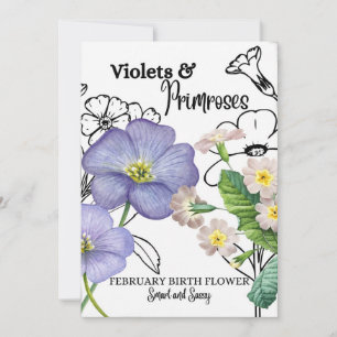 Birth Flower Kaart, februari, Violet, Primrose Feestdagenkaart