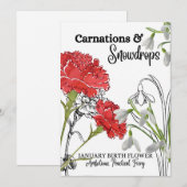 Birth Flower Kaart, januari, anjer, sneeuwval Feestdagenkaart (Voorkant / Achterkant)