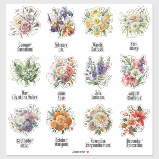 Birth Month Flowers Sticker (Vel)