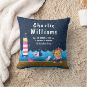 Birth Statistics Nautical Girl Monkey Pink Navy Kussen (Deken)