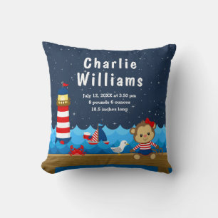 Birth Statistics Nautical Girl Monkey Red Navy Kussen