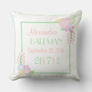 Birth Stats Baby Girl Floral Sierkussen, 2 zijden Kussen
