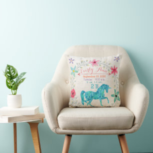 Birth Stats Baby Girl Magical Creatinine Unicorn Kussen
