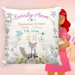 Birth Stats Baby Girl Woodland Creater Fox Kussen
