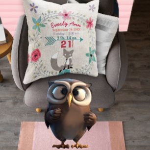 Birth Stats Baby Girl Woodland Creater Fox Kussen