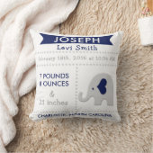 Birth Stats Elephant Nursery Pillow - Navy Gray Kussen (Deken)