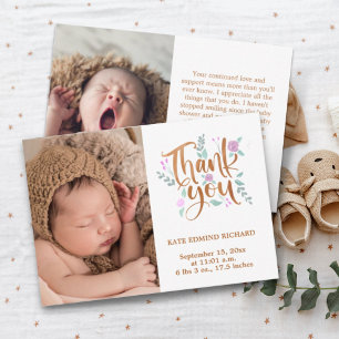 Birth Stats Foto Handwrited New Born Baby shower Bedankkaart