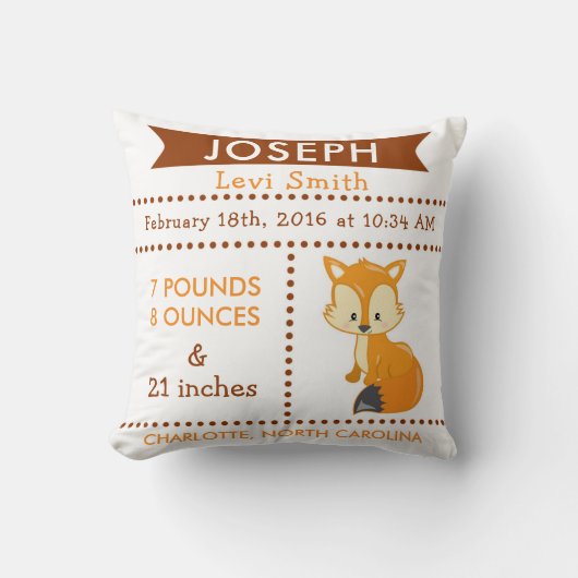Birth Stats Fox Woodland Nursery Pillow Kussen (Voorkant)