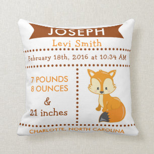 Birth Stats Fox Woodland Nursery Pillow Kussen