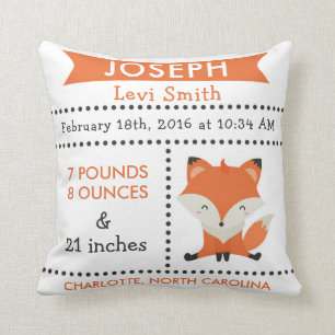 Birth Stats Fox Woodland Nursery Pillow Kussen