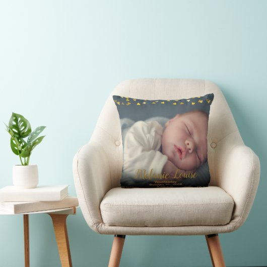 Birth Stats Gepersonaliseerd Photo Gold Hearts Con Kussen (Stoel)