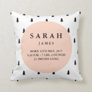 Birth Stats Modern Woodland Nursery Coussin