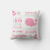 Birth Stats Nautical Whale Nursery Sierkussen (Voorkant)