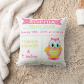 Birth Stats Owl Nursery Pillow roze Kussen (Deken)