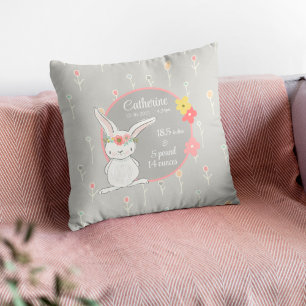Birth Stats Pillow met kleine Bunny Kussen
