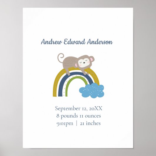 Birth Stats Rainbow Boho New Baby Boy Poster (Voorkant)