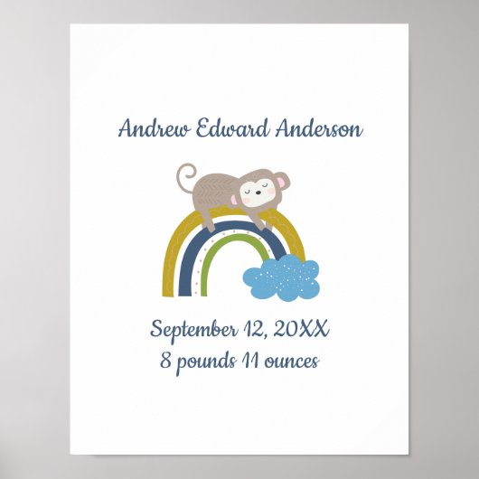 Birth Stats Rainbow Boho New Baby Boy Poster (Voorkant)
