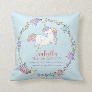 Birth Stats Unicorn Nursery Pillow Kussen