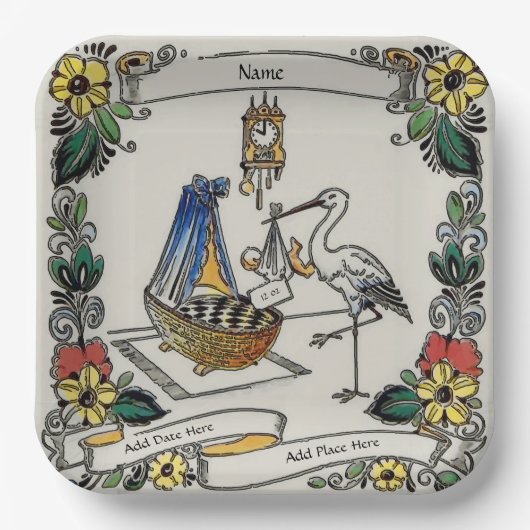 Birth Tile, Dutch Kijk, Personaliseren Papieren Bordje (Voorkant)