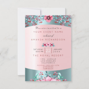 Birthay 16e bruids Bloemen Roze Blauw Water Aqua Kaart