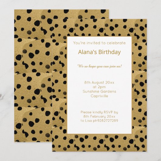 BIRTHDAG GOLD BLACK LEOPARD ANIMAAL PRINT KAART (Voorkant / Achterkant)