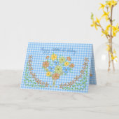BIRTHDAY - 100th - BLAUWE GINGHAM/VLOEREN Kaart (Gele Bloem)