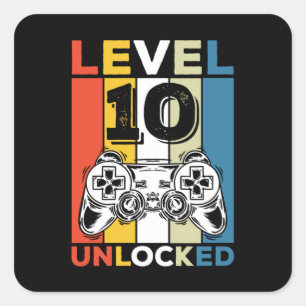 Birthday 10th Level Unlocked 10 Gaming Vintage Vierkante Sticker