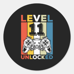 Birthday 11th Level Unlocked 11 Gaming Vintage Ronde Sticker