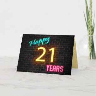 Birthday 21 neonteken op baksteen kaart