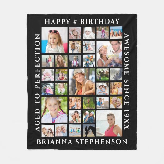 Birthday 33 Aangepast gepersonaliseerd fotocollage Fleece Deken (Voorkant)