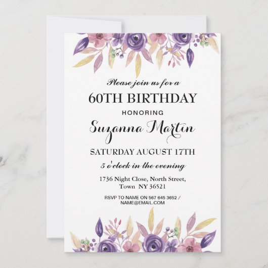 Birthday 40th 60th Lavender Floral Invite Kaart (Voorkant)