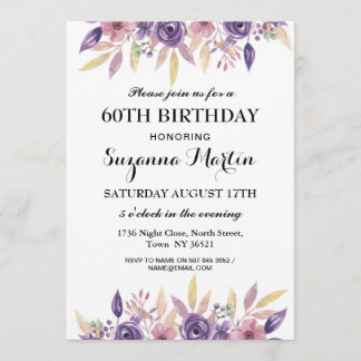Birthday 40th 60th Lavender Floral  Invite Kaart