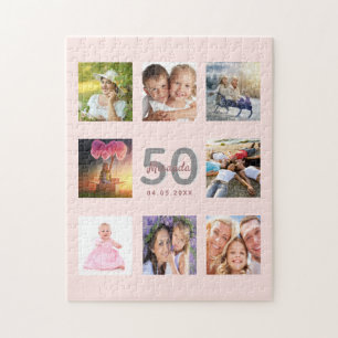 Birthday 50 aangepaste foto roos gouden wazige roz legpuzzel