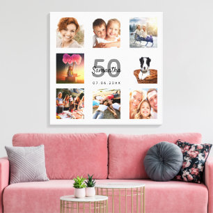 Birthday 50 douane foto collage wit monogram canvas afdruk