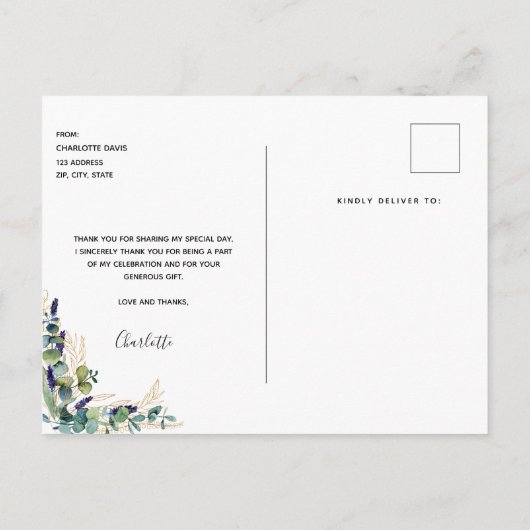 Birthday 50 eucalyptusgrienery dank u briefkaart (Achterkant)