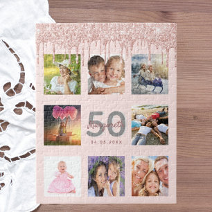 Birthday 50 glitter druppelt foto roos goudroze legpuzzel