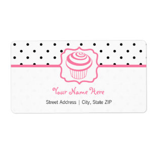 Birthday Address Label - Polka Dot/Pink Cupcake