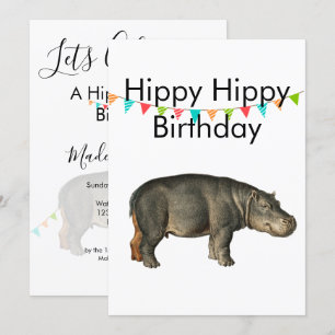 Birthday Adult Funny Hippopotamus Color Bunting Kaart