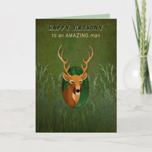 Birthday, Amazing Man, Deer with Antlers in Struik Kaart