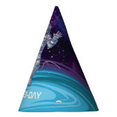 Birthday. Astronaut in de ruimte met Sterren & Gal Feesthoedjes (Rechts)