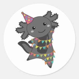 Birthday Axolotl Garland Classic Round Sticker